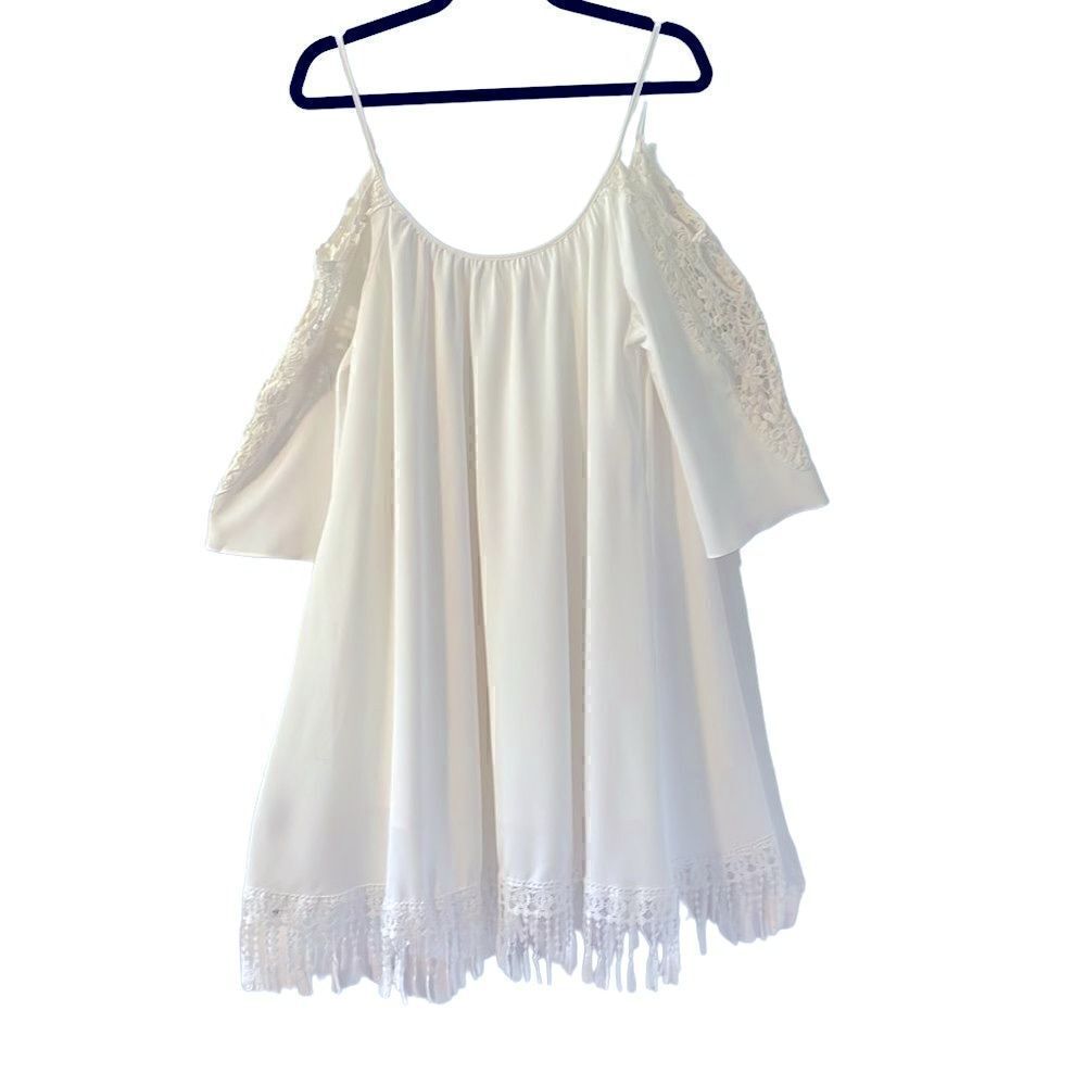 White dress with lace, spaghetti straps, and lining, new without tags